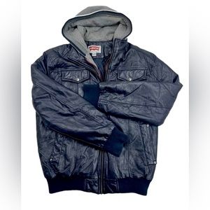 Vtg Levi's Mens Sz M Dark Blue Vegan Leather Moto Biker Jacket Zip-Up W/…